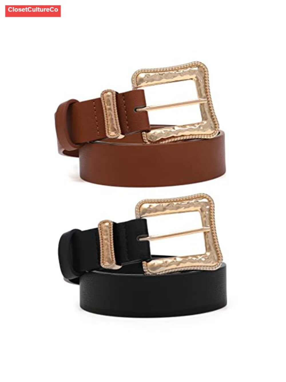 AWAYTR Women's 2-Piece PU Leather Western Belts with Gold Buckle, Plus Size